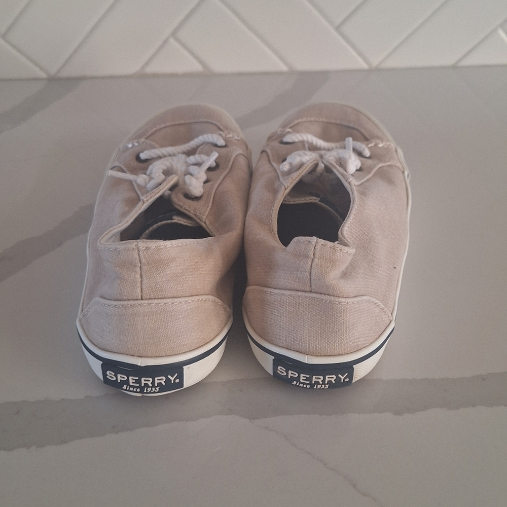 Sperry Beige Canvas Shoes with White Laces - Picture 4 of 5